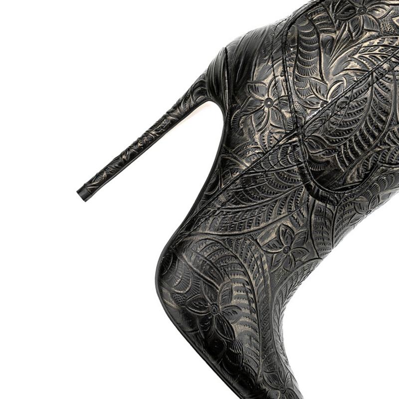 Fashion Women's new pointed pattern material with sexy temperament, slim heels, pointed toes and calves, nightclub fashion short boots