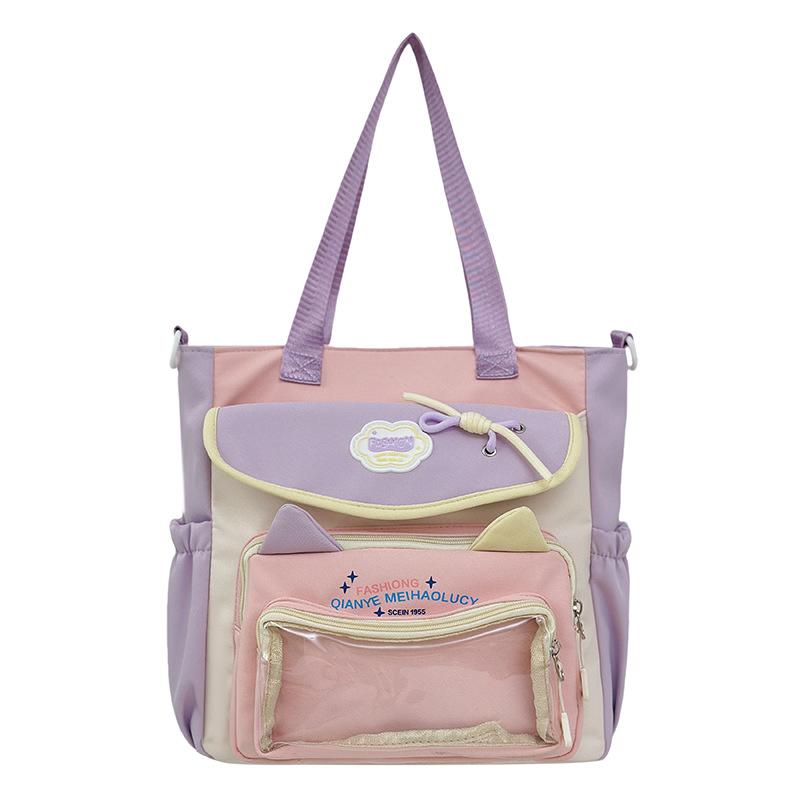 

Сумка-тоут в стиле хай-винд, наплечная сумка для девочки-подростка, милая сумка-итабак большой вместимости, сумка через плечо в стиле дофамин. single package + pendant фиолетовый