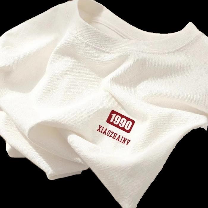 

Pure cotton Chinese style burgundy letter printing round neck short-sleeved T-shirt women s summer loose medium and long age-reducing top S [80-50 kg]