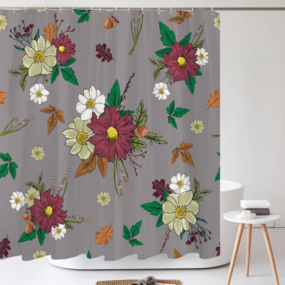 Grüne Pflanze Blatt Blume Duschvorhang, Moderner Nordic Minimalistischer Duschvorhang Polyester Stoff Badezimmervorhang für Badezimmer Dekor