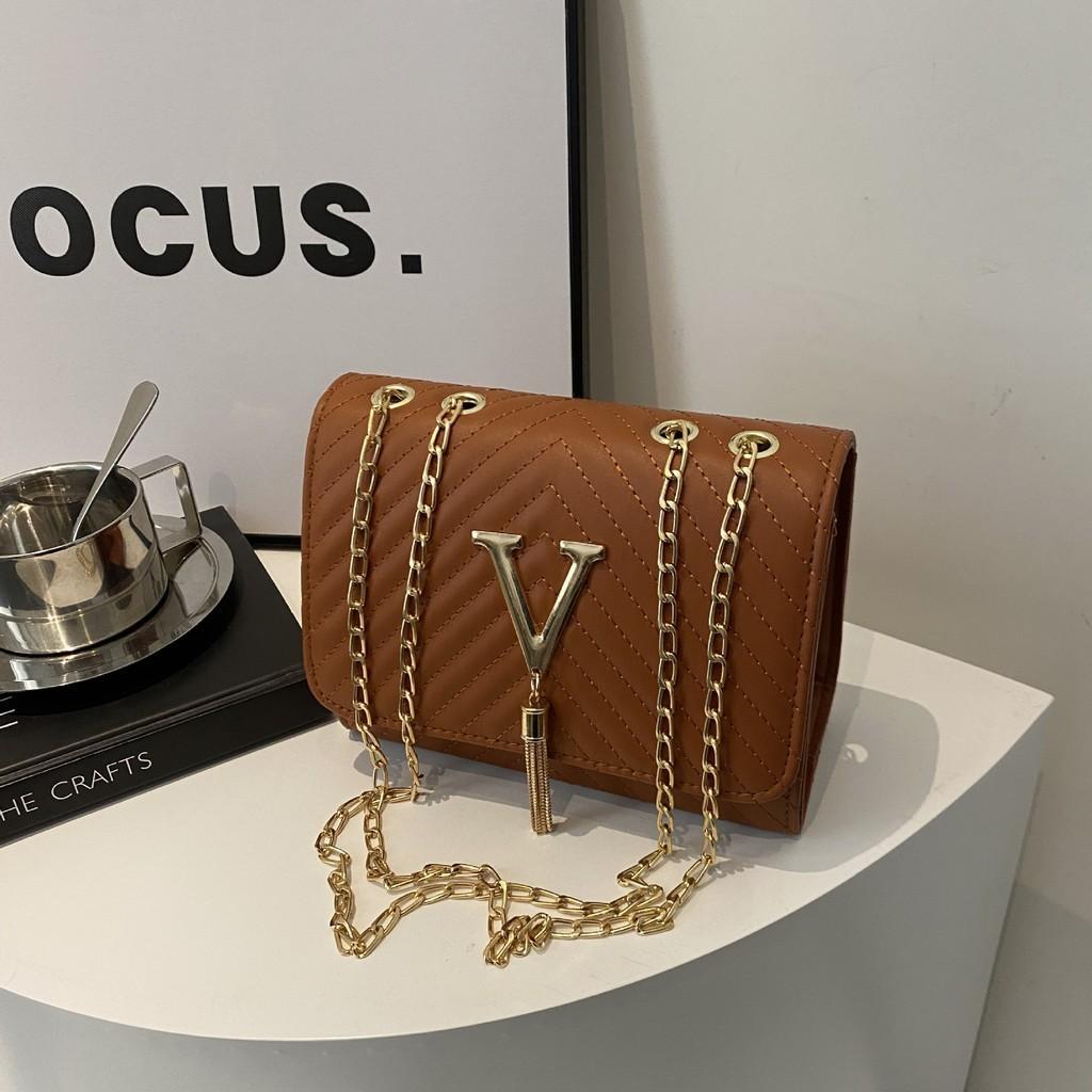 Trendy New Minimalist High-end Letter Design Chain Underarm Bag Street Fashion Pu Crossbody коричневый