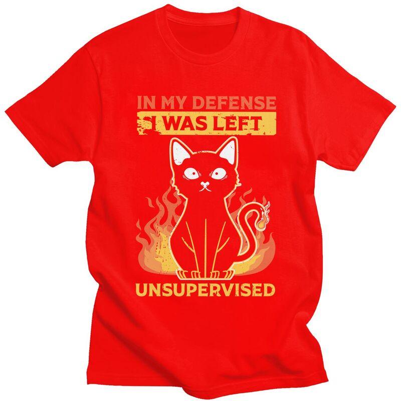 

Custom In My Defense I Was Left Unsupervised Funny Cat T Shirt Men Pure Cotton Tshirt Tee Tops Streetwear Tshirt S