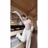 Women's Spring Wind Collar Long-Sleeve Ribbon Two-Piece Design T-Shirt