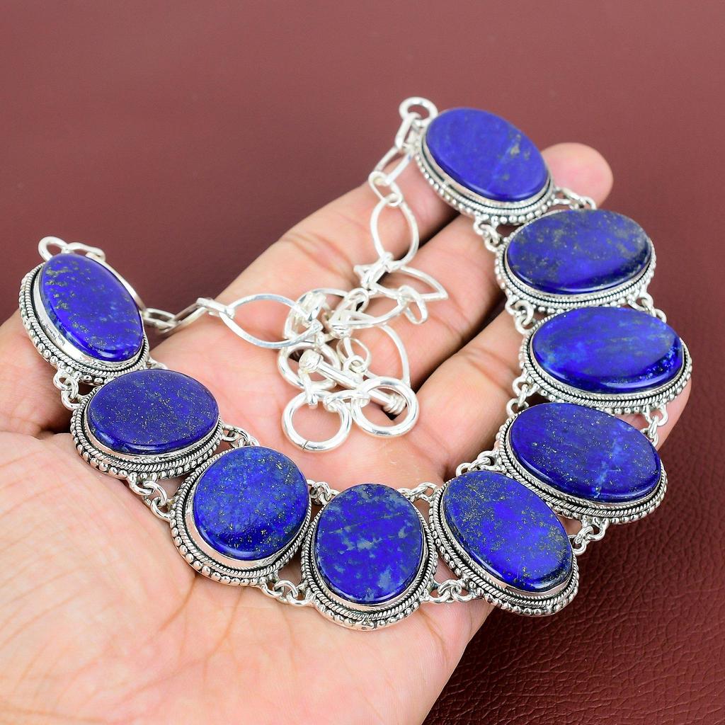 Lapis Lazuli Necklace 925 Sterling Silver Adjustable Chain Necklace Unique Vintage Design Necklace Handmade Gemstone Jewelry Gift For Friend