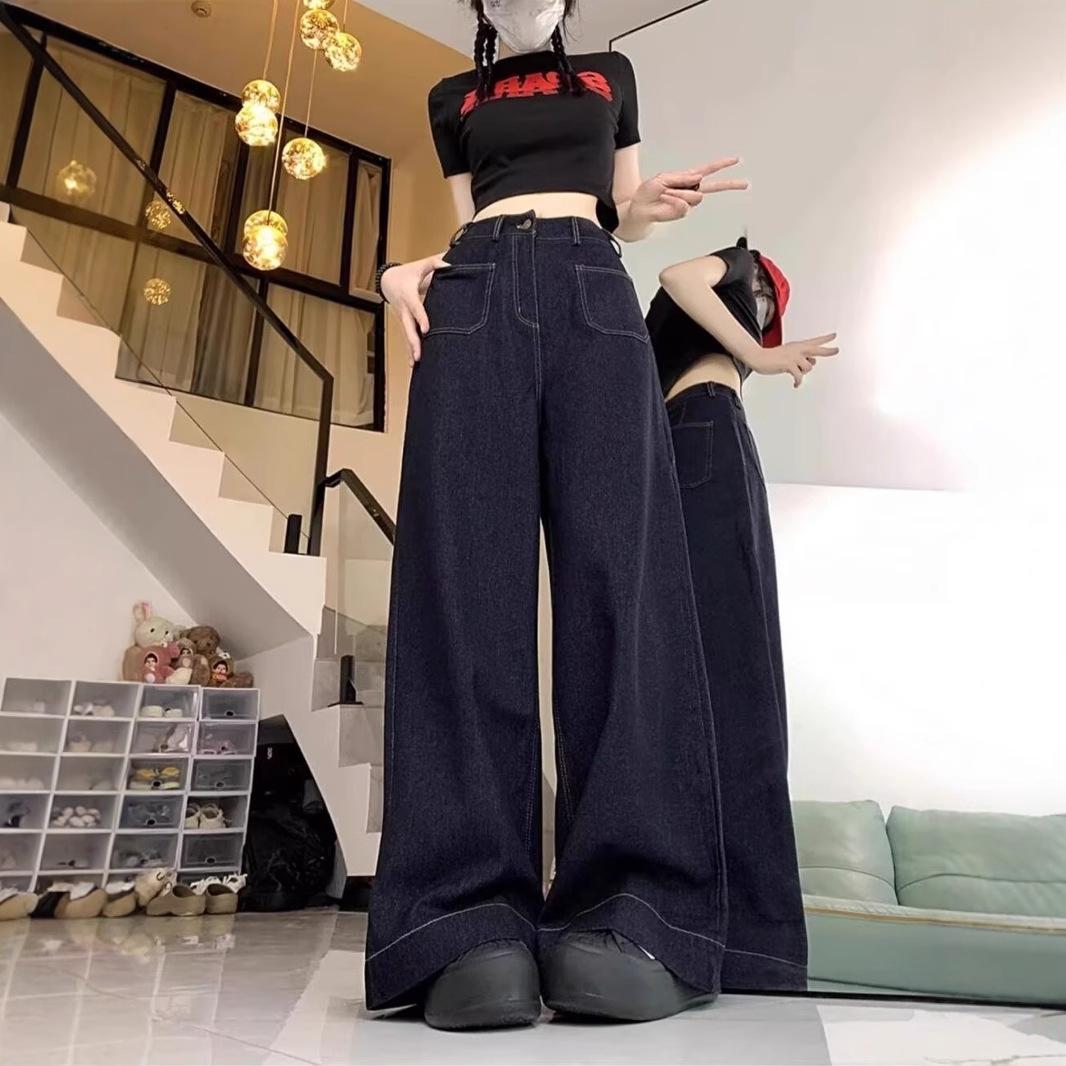 

Spring/Summer 2025 Plus Size Women s Retro High Waist Loose Wide Leg Jeans 2XL синій