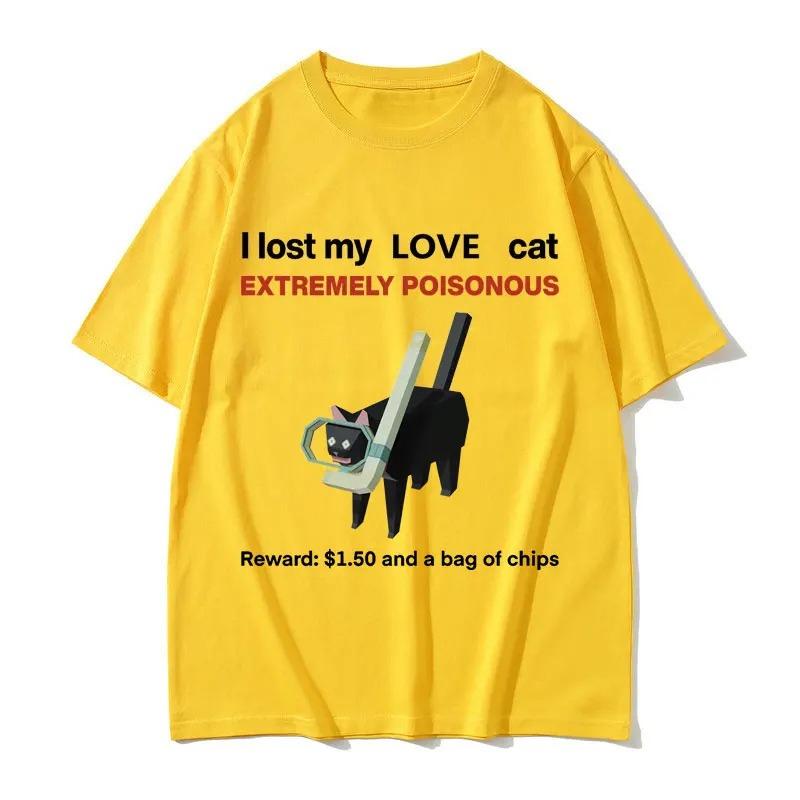 I Lost My Love Cat Funny Black Cat Meme Tshirts Unisex Women Casual Vintage Short Sleeve Tshirt Unisex Street Top