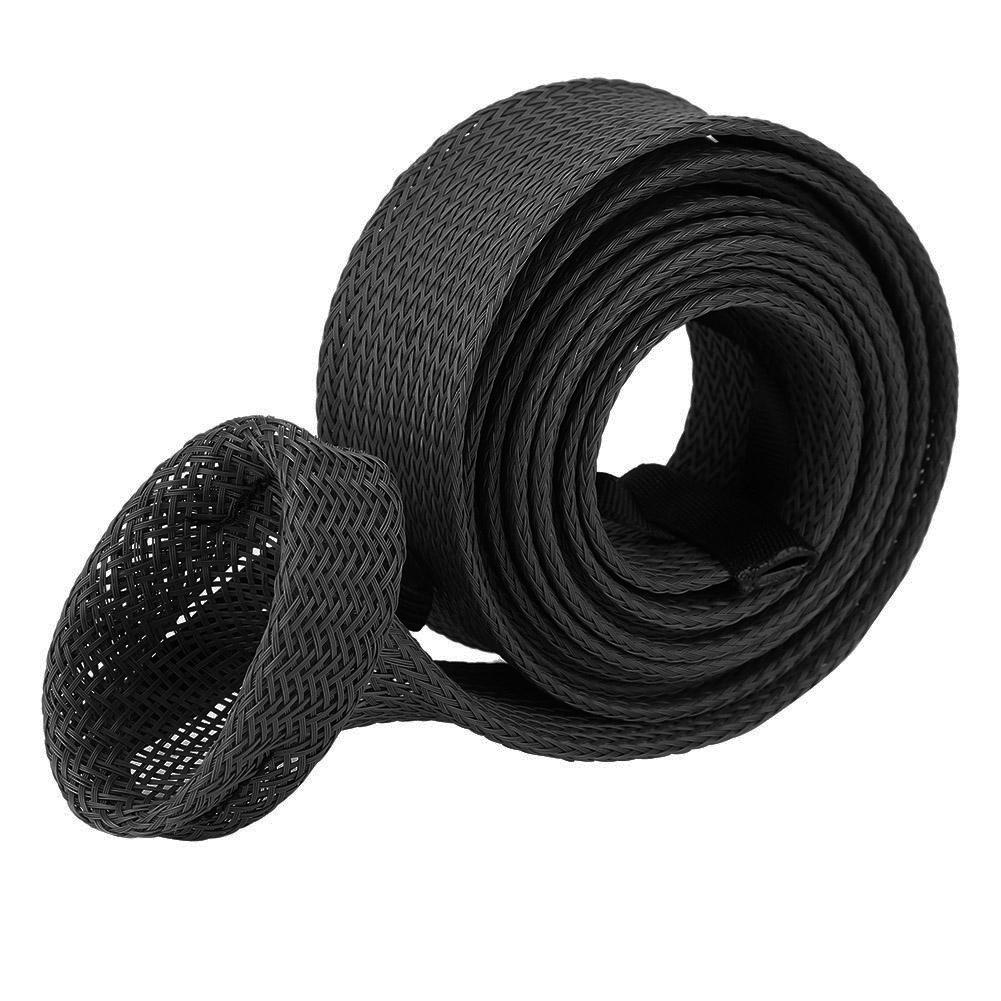 Braided Sleeve Expandable Casting Fishing Rod Pole Cover Protector (Black)