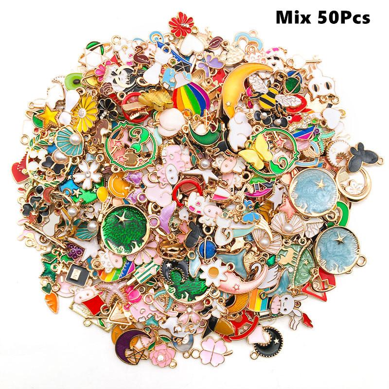 Mix Styles 20-100pcs Jewelry Making Charms Golden Enamel Plated Pendant For DIY Jewelry Making Handmade Jewelry Accessories