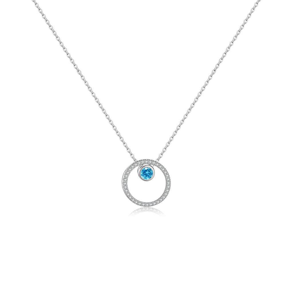 Sterling Silver Gold Circle Silver Necklace and Topaz Move Blue  Zircon Collar Women Fine Jewelry Spiring Jew