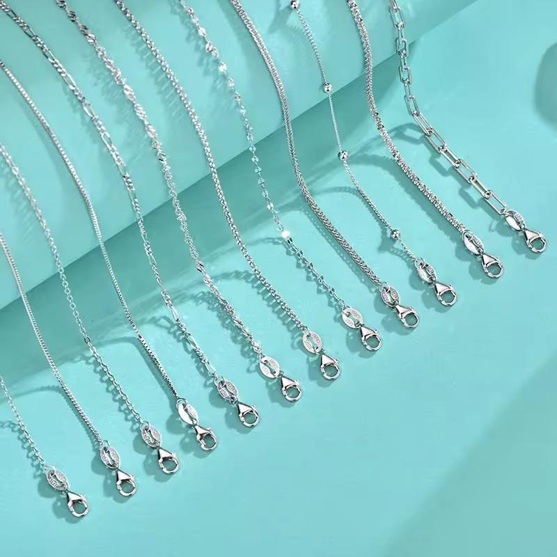 Custom 925 Sterling Silver Italy Link Chain Set Lobster Clasp Adjustable Snake Bone Sweater Chains Necklace Fashion Jewelry