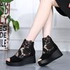 2025 Spring and Summer New Thick-soled Wedge Heel Sandals Women's Inner Height-increasing Fish Mouth Shoes Black Casual Lace Mesh Cool Boots
