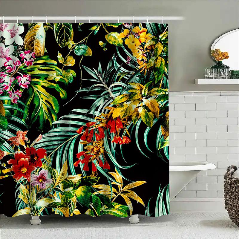 Exotic Floral Shower Curtain Greenery Bright Bloom Decor High-Quality Fabric With Water-Resistant Coating For Bathroom Decoratio