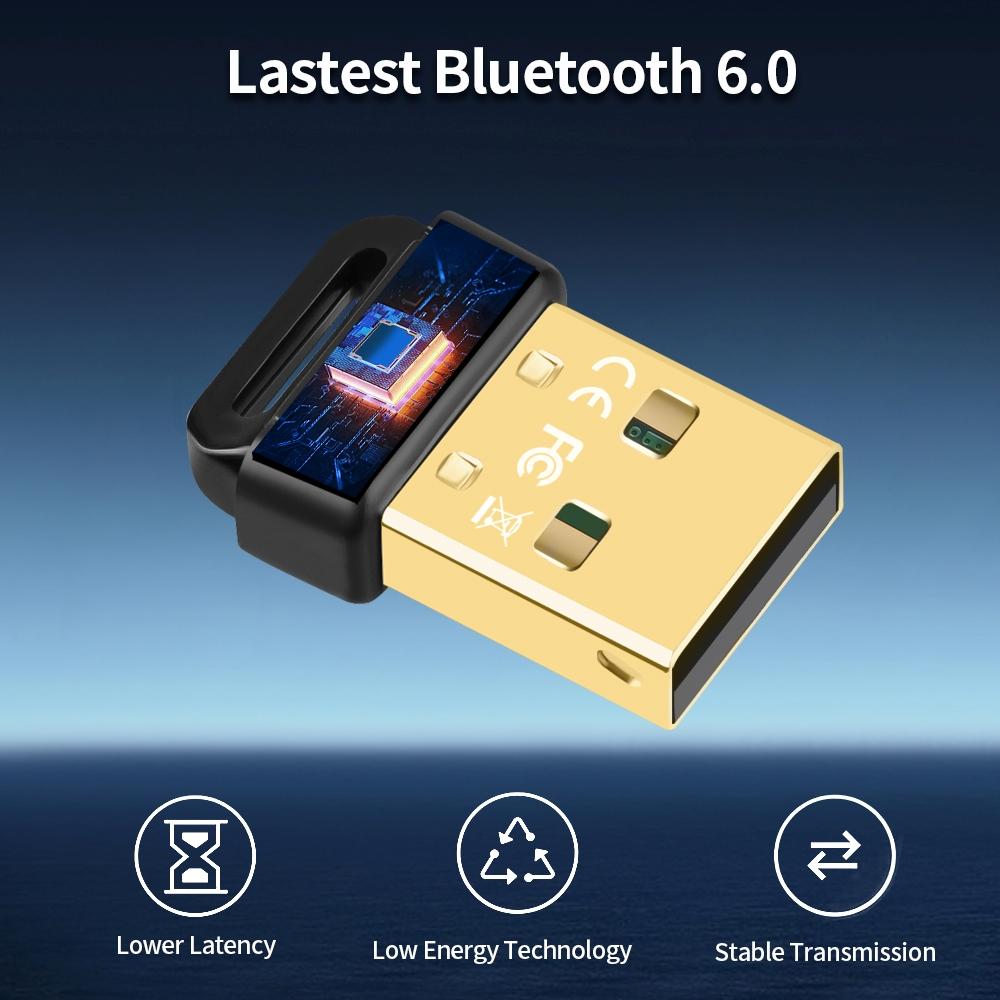 USB Bluetooth 6.0 Adapter Wireless Audio Receiver Transmitter Bluetooth 6.0 Dongle for PC Laptop Keyboard Mouse Headphone Speak