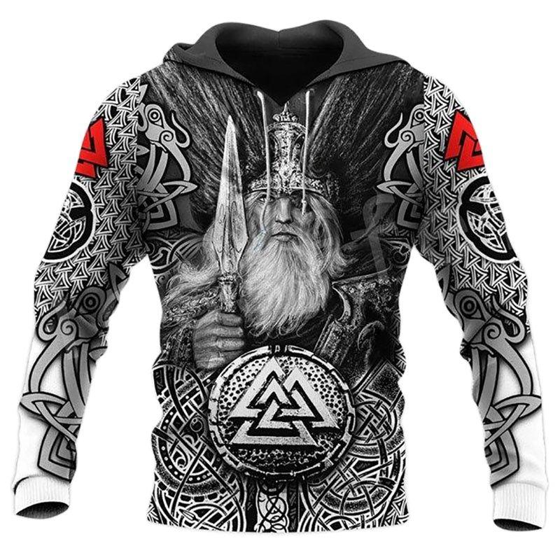 Fashion Spring And Autumn Men's Hoodie Viking Odin Tattoo Pattern Street Harajuku All-match Loose Oversize Hooded Sweatshirt Top