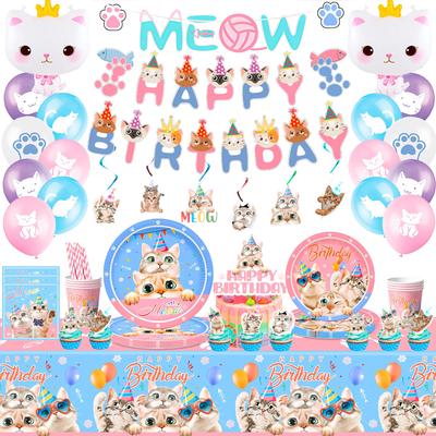 Cat Birthday Party Supplies,178pcs Cat Party Decorations&Tableware-Kitten Birthday Party Decorations Plates Etc Cat Themed Birthday Party Supplies