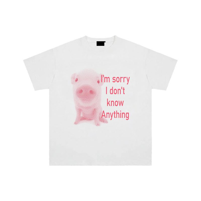 Cute Pink Pig Funny Slogan Couple Matching Cotton Tshirts Y2K Loose Casual Street Short Sleeve Lover Tees Lover Tees Harajuku