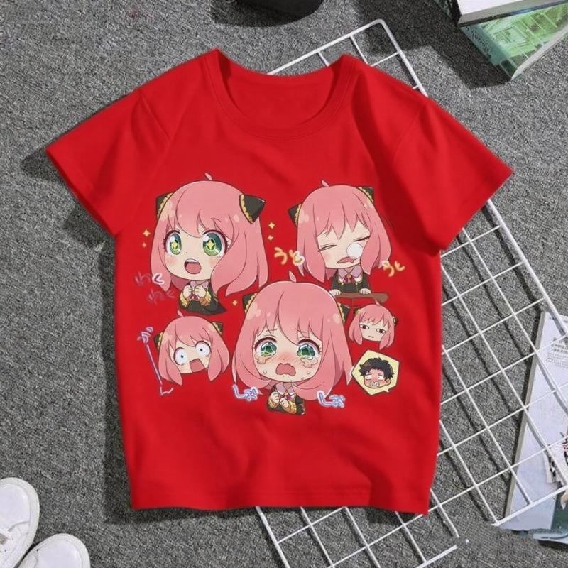 

Летняя милая аниме шпионская семья мультяшная подростковая футболка с коротким рукавом для девочек и мальчиков, повседневная свободная с круглым вырезом, детская красочная футболка S