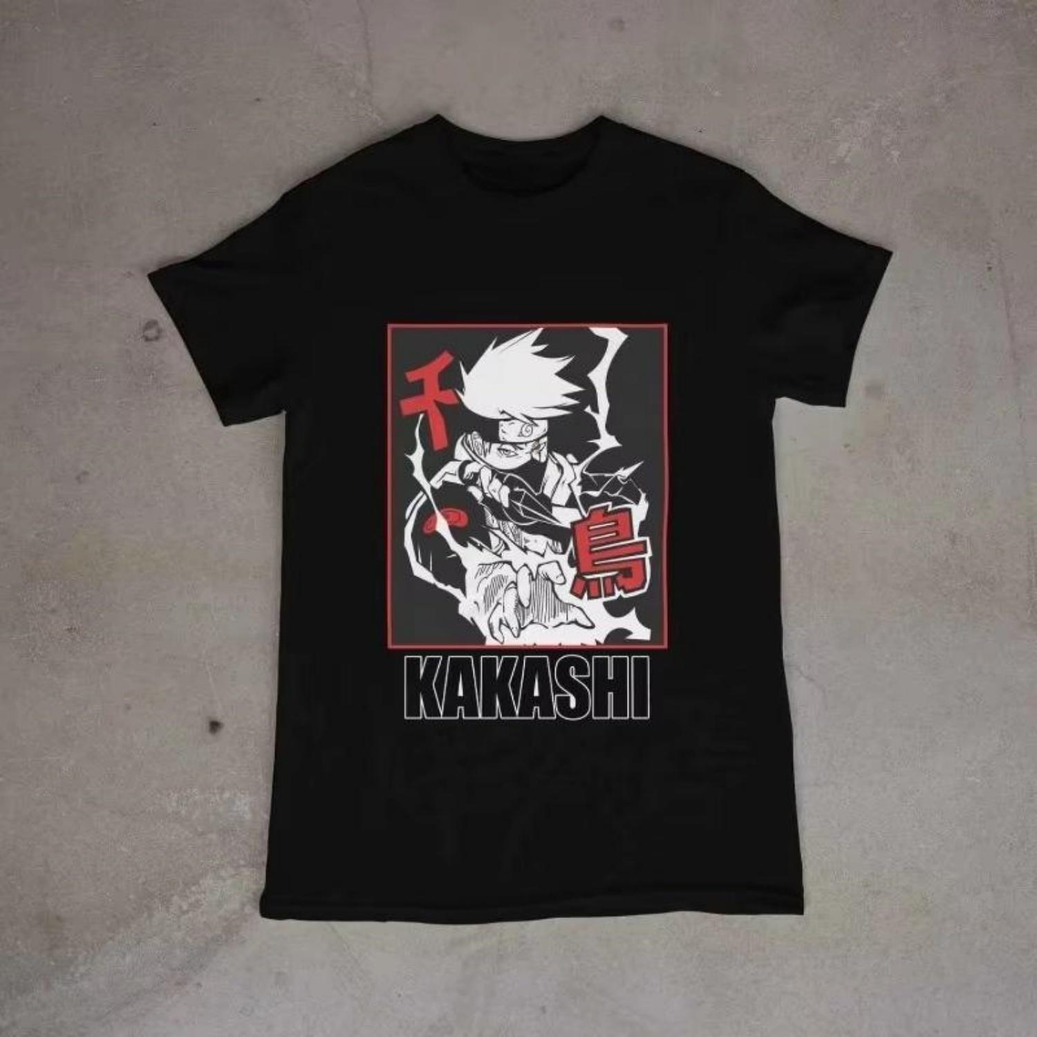 

Cotton Naruto Kakashi Unisex Cotton Tshirt Summer Anime Print Loose Casual Short Sleeve Top S чёрный