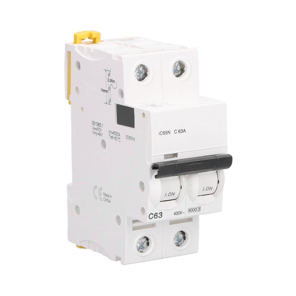 Circuit Breaker 2P Low Voltage 6000A Breaking Capacity DIN Rail Mount 63A AC 400V