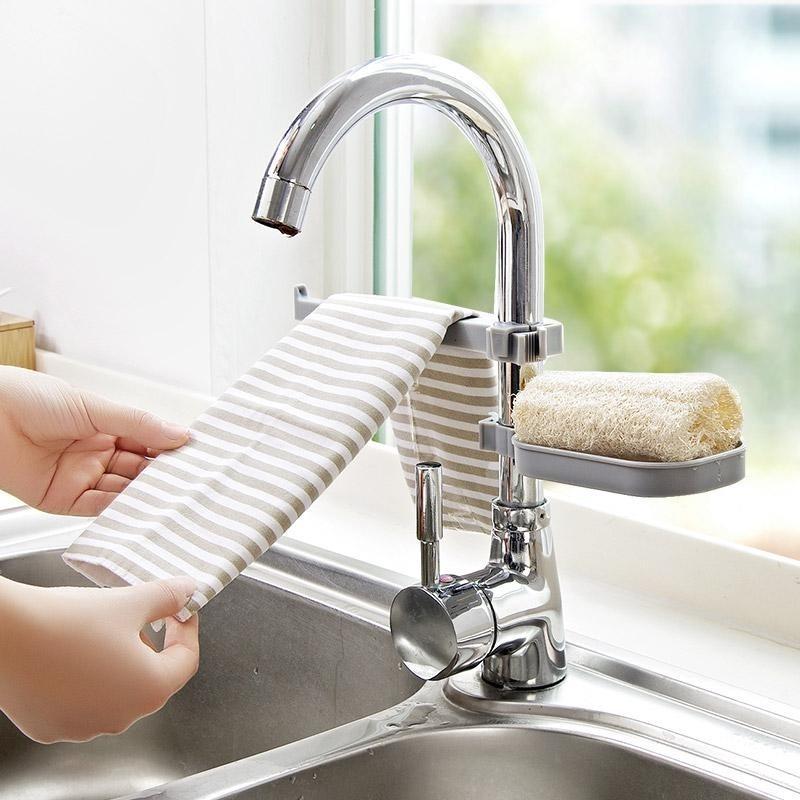 Sink Hanging Storage Rack Sponge Storage Holder Bathroom Kitchen Faucet Clip Dish Cloth Clip