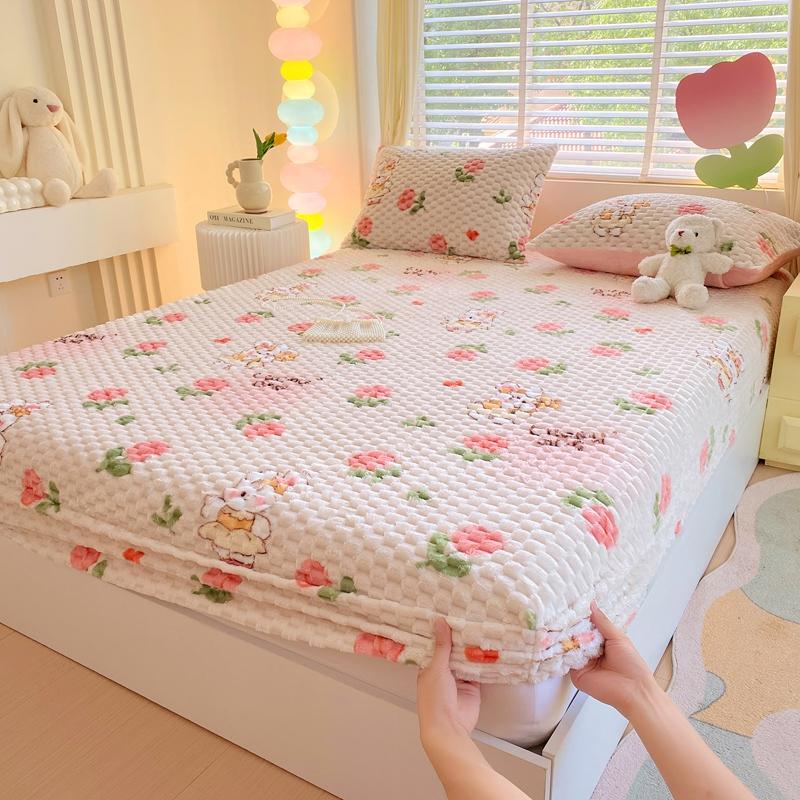 Skin-friendly Bedsheet Soft Fitted Sheet Flannel Bed Cover Warm Bed Linen Queen Size Sheets Drap Housse (Pillowcase Need Order)