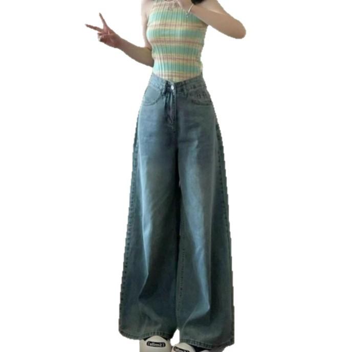Hunderte von Straight Jeans Damen Sommer High-waisted Skinny Weitbeinige Hosen Locker Fallend Schleppende Bodenhosen Retro Baggy Lange Jeans für Damen