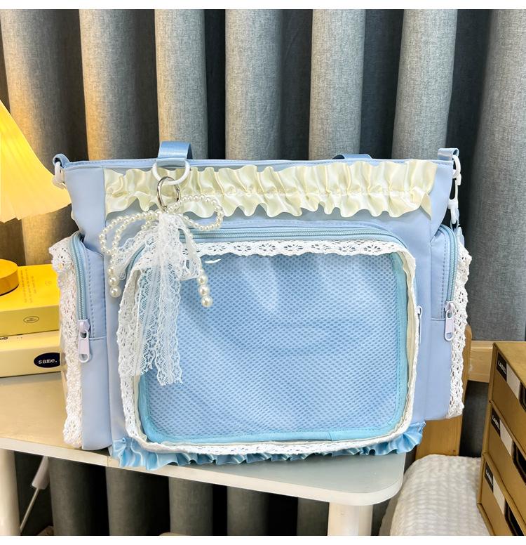 

Japanese Sweet Girly Bow Single Shoulder Transparent Badge Tote