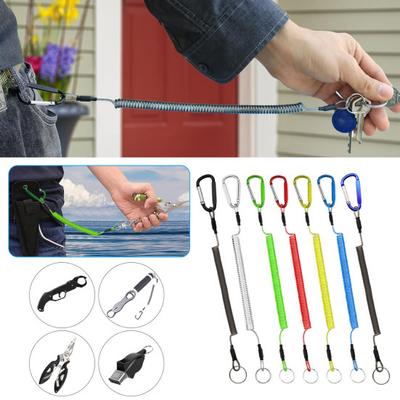 Anti-Verlust-Seil mit Karabiner Multifunktional Outdoor Bootfahren Angeln Zangen Werkzeuge Lanyard Strapazierfähig Einziehbar Spiralförmige Leine