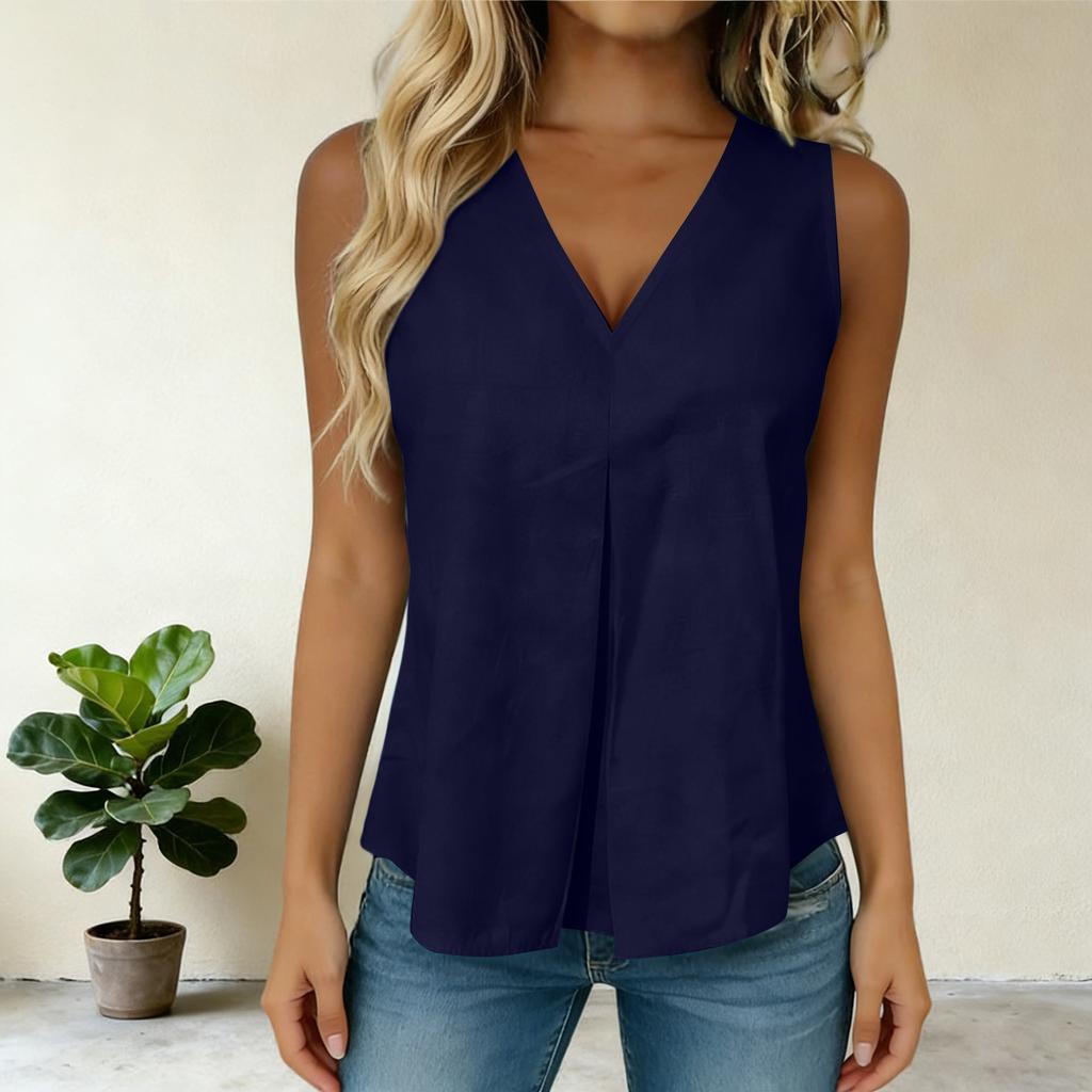 Dames V-hals Mouwloos Losvallend Linnen Katoen Vest Top Casual Effen Ontspannen Tanktop Blouse voor Dagelijks Gebruik