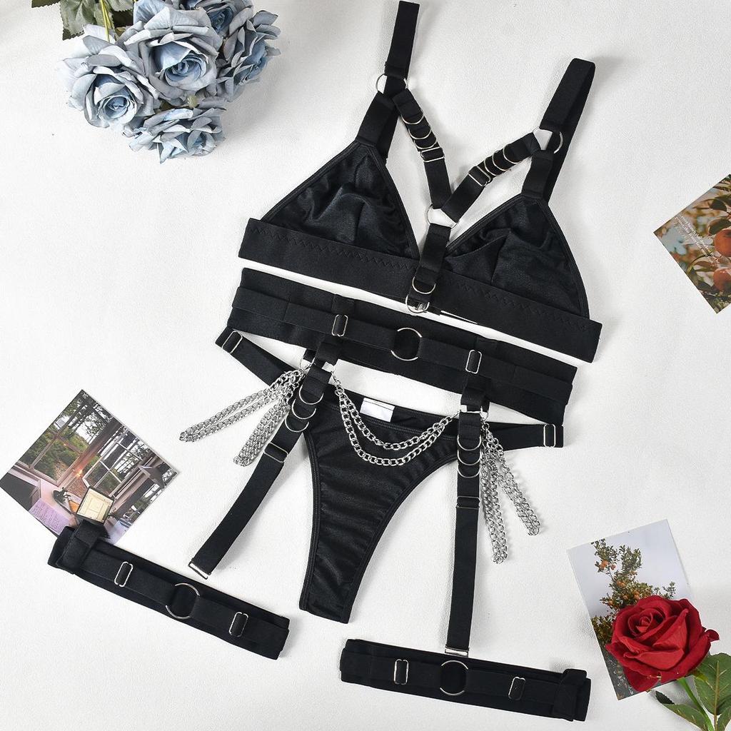 European Motorcycle Chain Garter Lingerie Set for Women