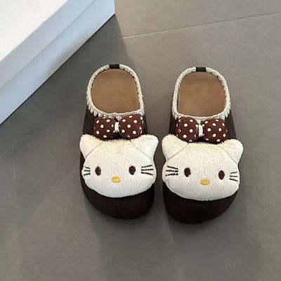 Versatile Casual Slippers Women's Season Fashion Cute Cartoon Kitten Bag Head Velvet Slippers Women