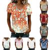 Women V Neck Short Sleeve Floral Print T Shirt Casual Loose Fit Lightweight Summer Top for Daily Wear