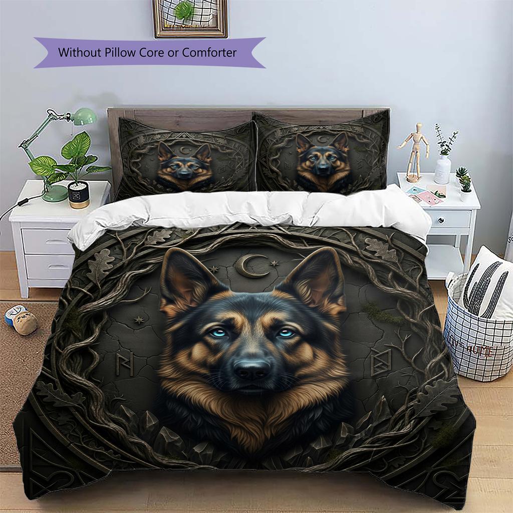 German Shepherd Pattern Bedding Home Decoration Birthday Gift (1 * Duvet Cover + 2 * Pillowcase, Without Core)