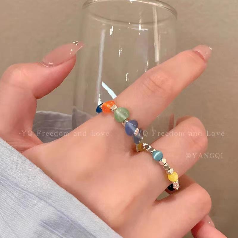Gebrochenes Silber~ Opal Elastischer Seilring Damen Nische Premium Gefühl Vielseitig Einfach Liebesring Trend