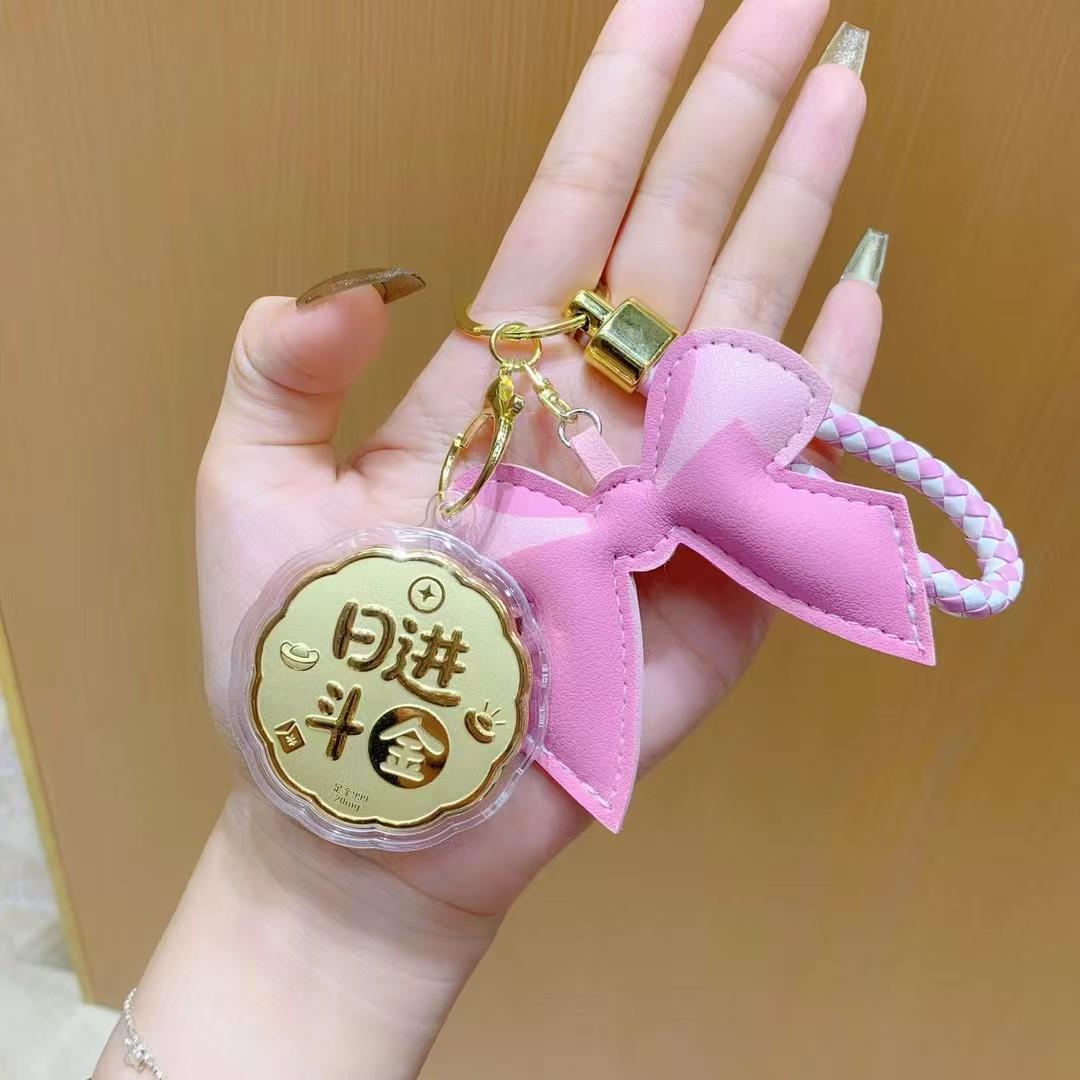 

Instant Wealth Bow & Fortune Bag Keyring Pendant - 999 Fine Gold