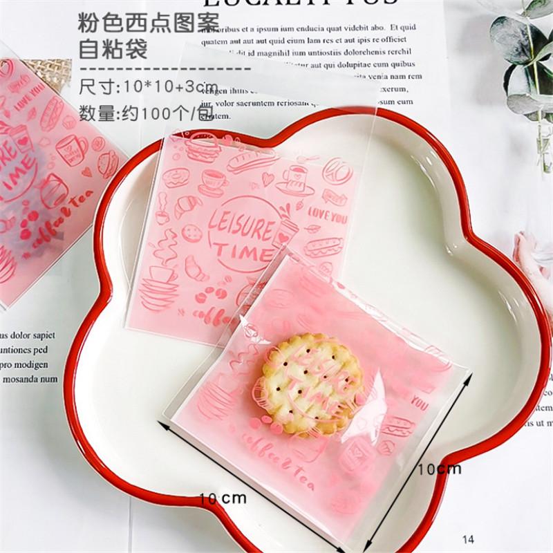 100Pcs 10x10+3cm Plastic Cartoon Animal Printed Packaging Biscuit Cookie Snack Food Self-Adhesive Candy Party Gift Bags