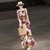 Lanseer Elegant Oil Print Satin A-Line Midi Dress