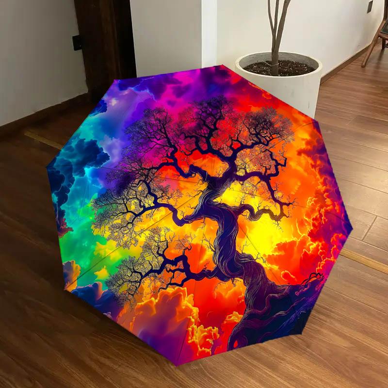 1PC Tree of Life Cosmic Art Pattern Small Travel Automatic Folding Umbrella, Compact Windproof Umbrella, Automatic Open/Close ,Gift-091533