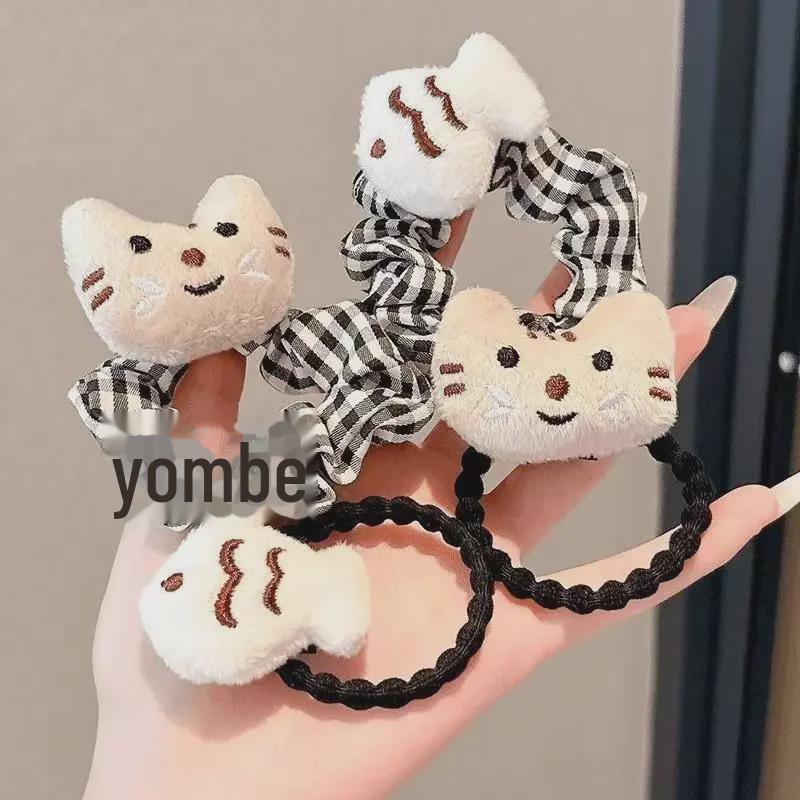 Autumn & Winter Cute Plaid Cat Fish Doll Hairband & Scrunchie Set