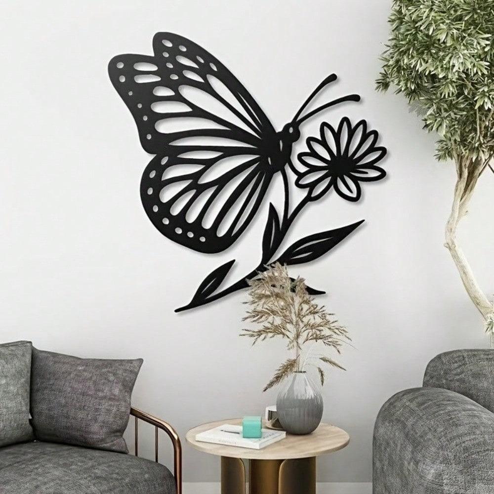 Butterfly Flower Metal Wall Art Vintage Iron Sculpture Home Garden Decor Gift