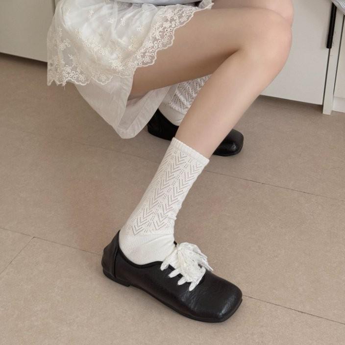 Trendige Frühling & Herbst Ajour-Netz Mid-Calf Slouch Socken - Retro-Stil, Schlank machend, Unifarben.