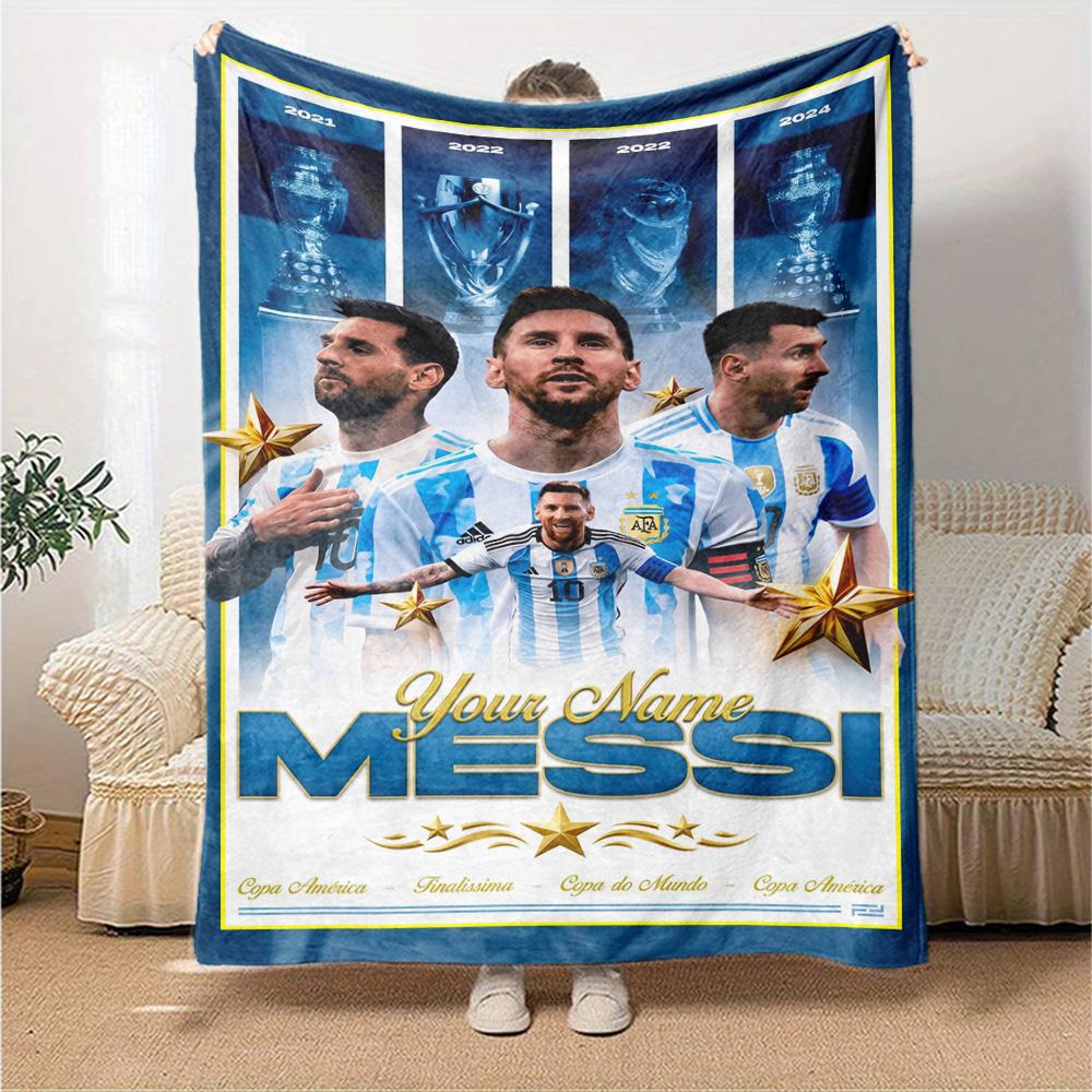Football Messi Personalized Text Blanket Multi-purpose Personalized Blanket Durable Comfort Perfect for Chair Livingroom Nap Bed for All Occasions