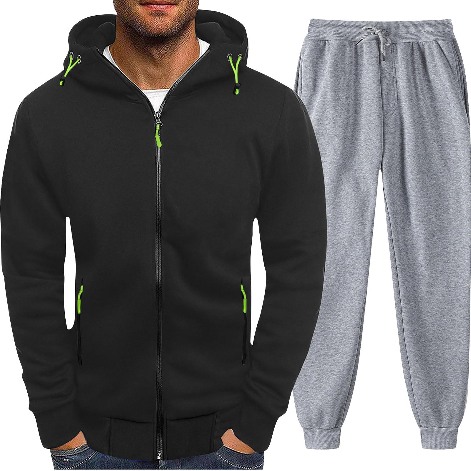 

Мужская однотонная толстовка с длинным рукавом и длинными брюками, комплект из спортивной толстовки с капюшоном и воротником-стойкой + спортивные штаны XL чёрный