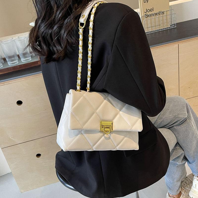 Rhombus chain bag women's new texture trendy fashion shoulder bag casual solid color messenger bag