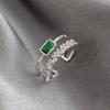 Huitan Korean Style Double Layer Finger Ring For Women Green Cz Geometric Shape Fashion Versatile Opening Rings  New Jewelry