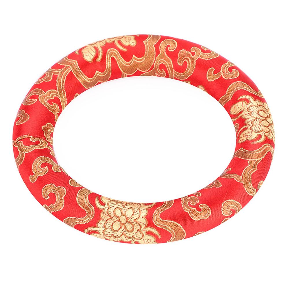 18cm Silk Brocade Round Meditation Singing Bowl Cushion Ring Pillow(Red)