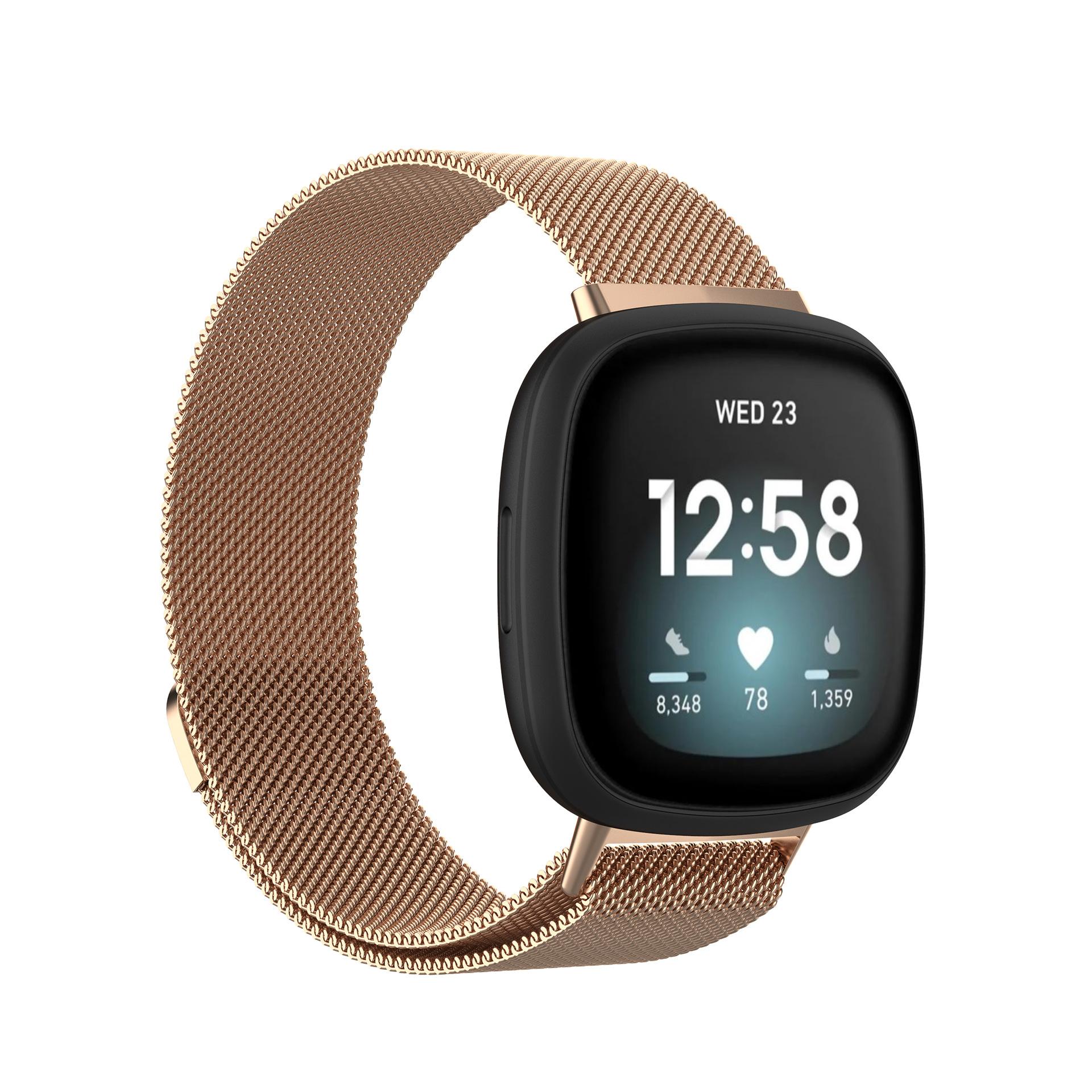 

Milanese Stainless Steel Wristband Watch Strap Replacement [Size: L] for Fitbit Versa 3 Rose Gold