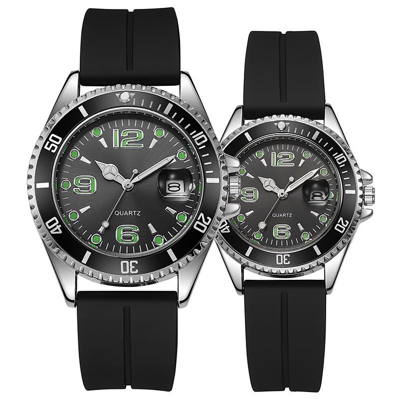 Green Water Ghost Sport Quartz Watch For Couples With Calendar And Waterproof Functionality Black (2pcs)