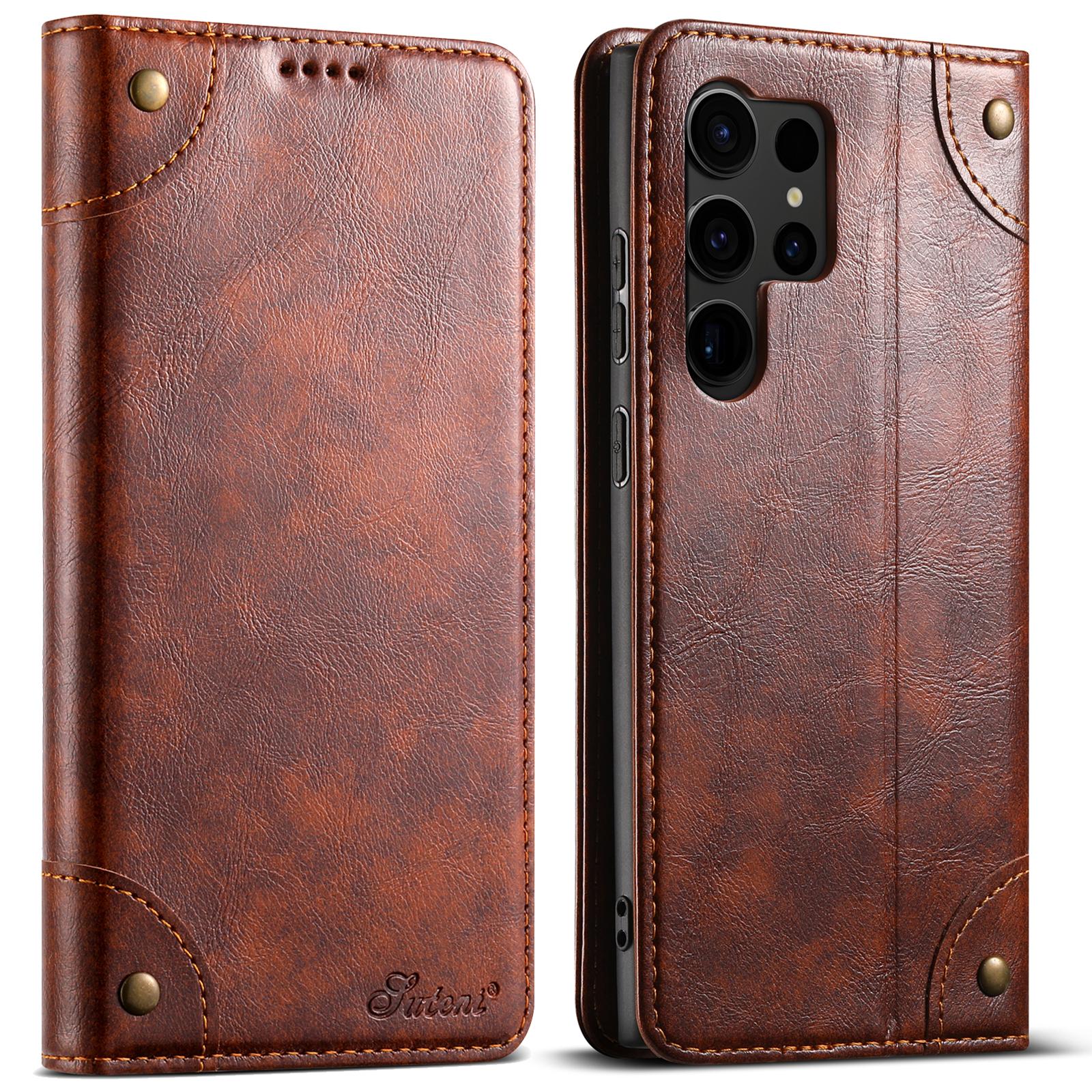 

Classic Wallet Flip Genuine Leather Case for Samsung Galaxy S24 S23 S22 Ultra Plus FE Magnetic Book Flip Phone Cover Bag Galaxy S23+ світло-коричневого кольору