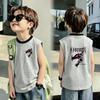 Boys' Contrast Color Cotton Vest T-shirt - Summer 2026 New Arrival, Medium/Large Sizes, Patchwork Sleeveless Top